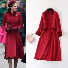 Зима стиль женское платье Kate Принцесса Стиль Знаменитостей красное приталенное пальто X-long модное женское пальто