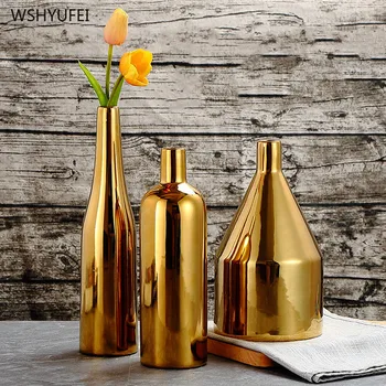 

Nordic ceramics Gold Vase Decoration Creative Flower Vase Flower arrangement container Home Ornaments Crafts Weddings gift