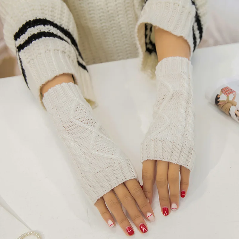 Модные зимние женские вязаные перчатки унисекс Мужские перчатки без пятен на запястье теплые варежки жаккардовые Тканые узор черный красный серый GJ - Цвет: White