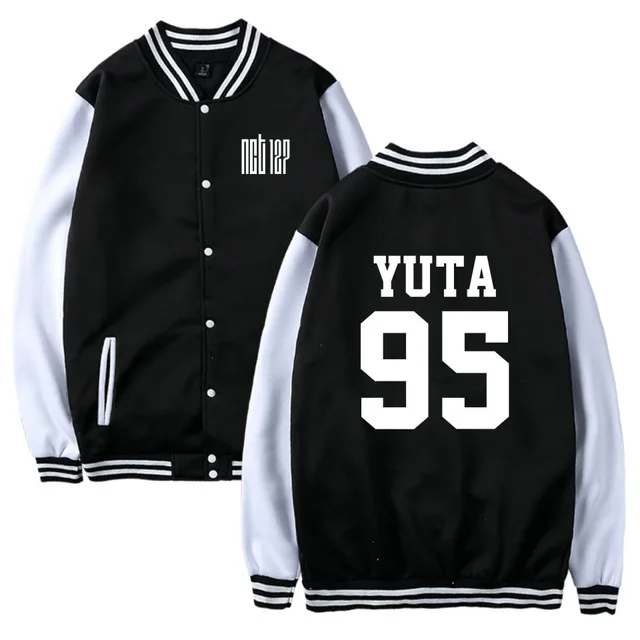 Kpop NCT U 127 бейсбольная куртка для женщин и мужчин, уличная одежда в стиле хип-хоп, пальто с надписью, толстовки для фанатов - Цвет: black and white