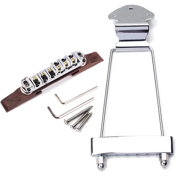 

ABZB-6 String Jazz Guitar Rosewood Bridge Height Adjustable Tailpiece Trapeze for Jazz Guitar Parts Silver