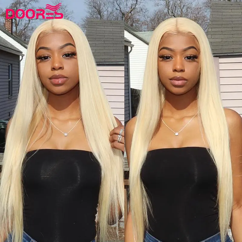 Peluca con malla frontal para mujeres negras, cabello humano liso, Rubio 613, encaje transparente, pelucas de cabello humano Remy de color T, M