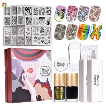 

Stamping Piate 16Pcs / set of nail stamping guide 10 kinds of transparent jelly stamping plate polishing agentBB2