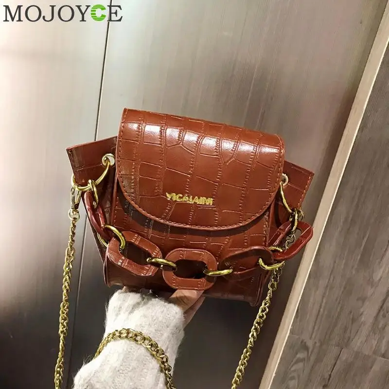

Stone Pattern PU Leather Crossbody Bags For Women Thick Chain Design Shoulder Messenger Bag Lady Mini Tote Lipstick Handbags