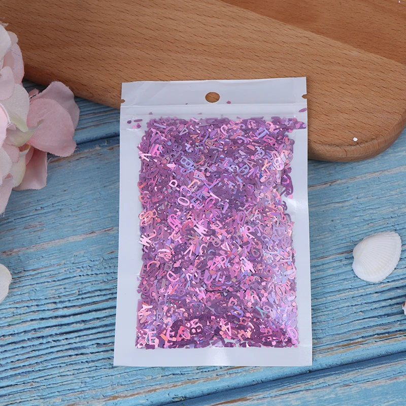 Purple pink as shown 10 г/пакет Лазерная буква форма ногтей Блестки для ногтей искусство блесток украшение смешанные ногти хлопья Маникюр лазер - Цвет: Purple pink as shown