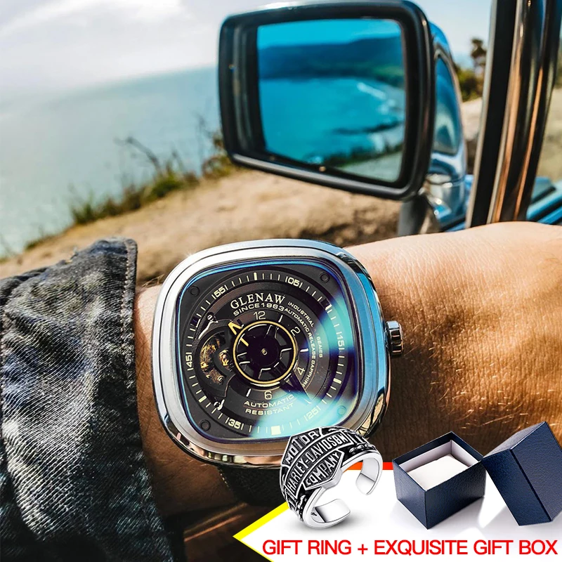 2021 new men's watch automatic machinery top brand luxury square large dial sports waterproof watch relegio masculi 