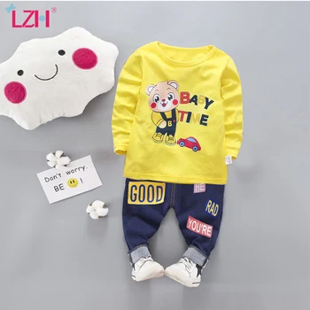 

LZH 2020 New Autumn Round Neck Top+Pant 2Pcs Set Warm Long Sleeve Children's Suits Cute Cartoons Clothes For Boys 1-2-3-5 Years
