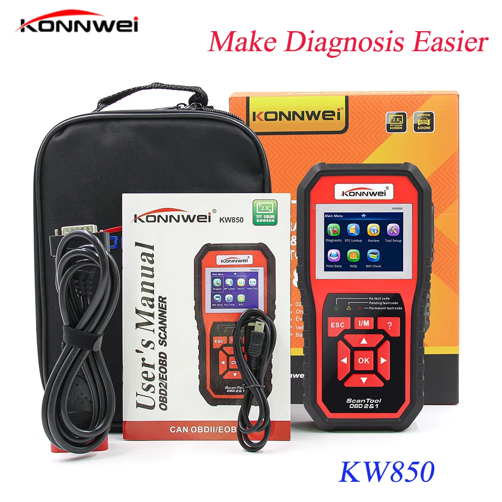 ODB2 сканер автоматический диагностический сканер KONNWEI KW850 полная функция OBD2 автомобильный диагностический сканер универсальный OBD Код двигателя считыватель