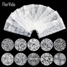 Florvida 10 шт./компл. красивые кружевные Фольга для ногтей не липкие украшения для ногтей белая черная кружевная Фольга для ногтей