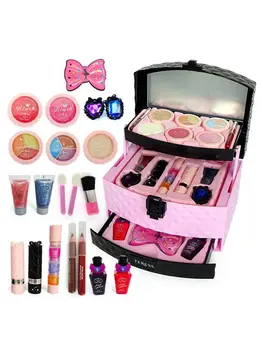 

Girls Makeup Kit Cosmetics Play Set Pretend Play Makeup Toy Practical In Use Washable Non-toxic Double-layer Cosmetic Case