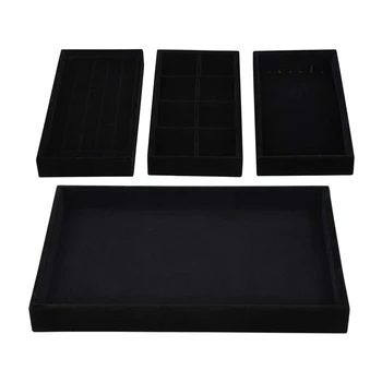 

Can Be Stacked 4 in One Jewellery Chassis Showcase Display Storage, Velvet, Black