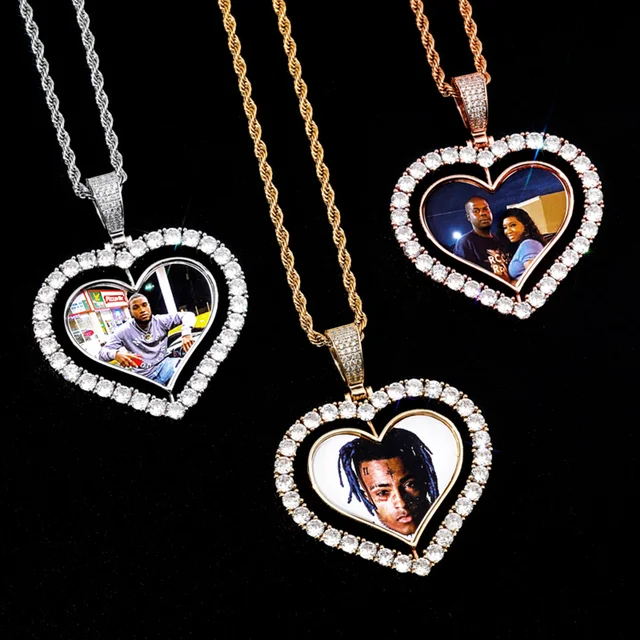 12 PCS Hip Hop Heart Bling Double Sides Rotating Sublimation