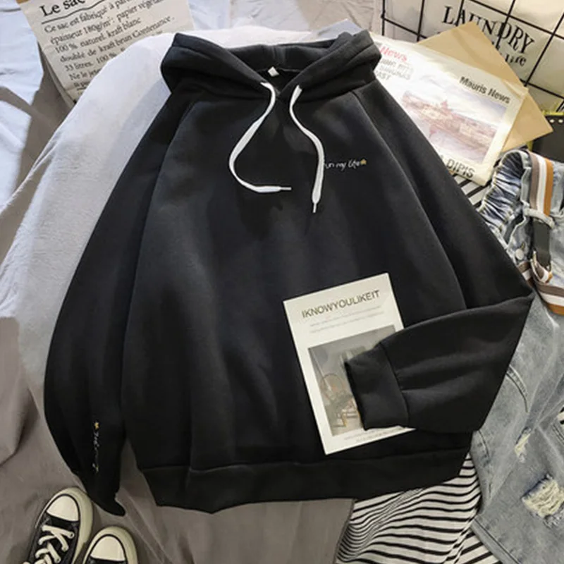 Black Толстовка Harajuku однотонная Толстовка Женская толстовка с длинным рукавом Свободные женские толстовки уличная повседневная спортивная одежда Маркус куртка - Цвет: Black