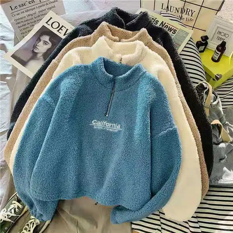 

2023Autumn And Winter New Cashmere Sweater Women's Cashmere Thickened Loose Korean Hoodie Lady Short Sweatshirt Pullover Moletom