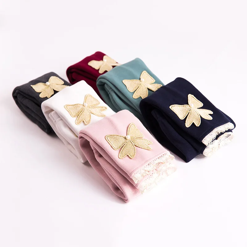 

Childrenswear Winter CHILDREN'S Leggings Baby Leggings Girls Brushed And Thick Bow Warm Crawler