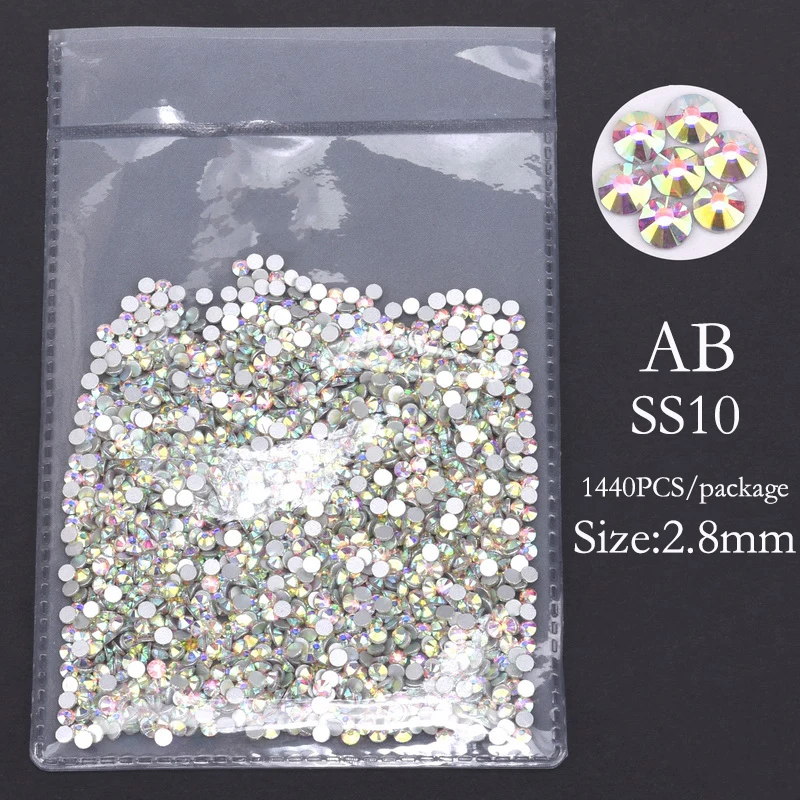 1440 шт./упак. AB белый AAA Блестящие Кристаллы Стразы для ногтей(SS3-SS20) 3D браслеты с подвесками Стразы Маникюр Nail art украшения 999 - Цвет: AB-SS10