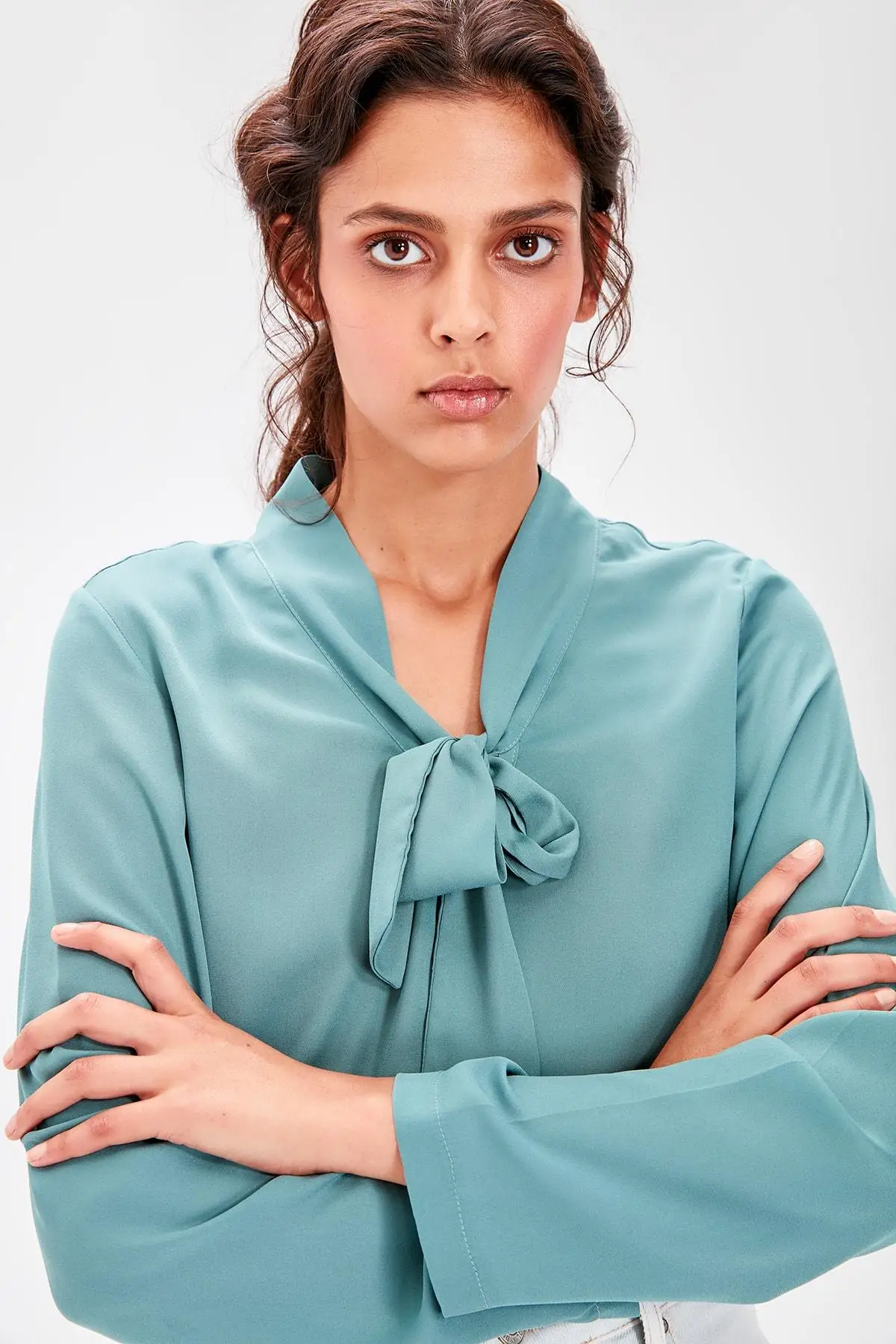 Trendyol зеленая шнуровка detayl'bluz TWOAW20BZ0713