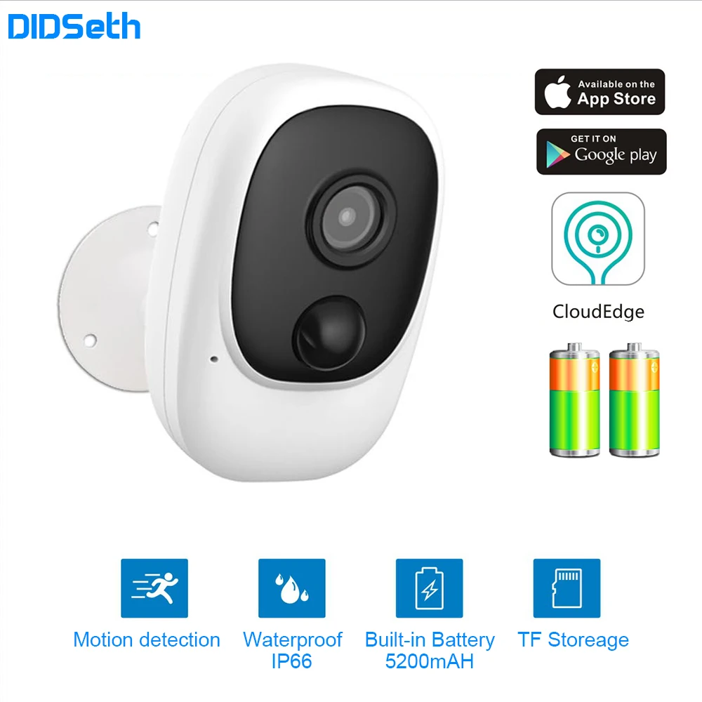 DIDseth 1080P WiFi камера, перезаряжаемая на батарейках, ip-камера Full HD, уличная, внутренняя, IP66, водонепроницаемая, беспроводная камера безопасности