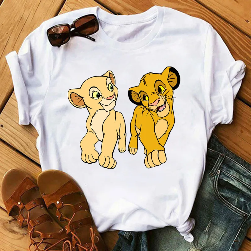 

Novedad de verano, camiseta Casual HAKUNA MATATA Ullzang Rey León Simba estampado para mujeres, camiseta Harajuku sólido corto d
