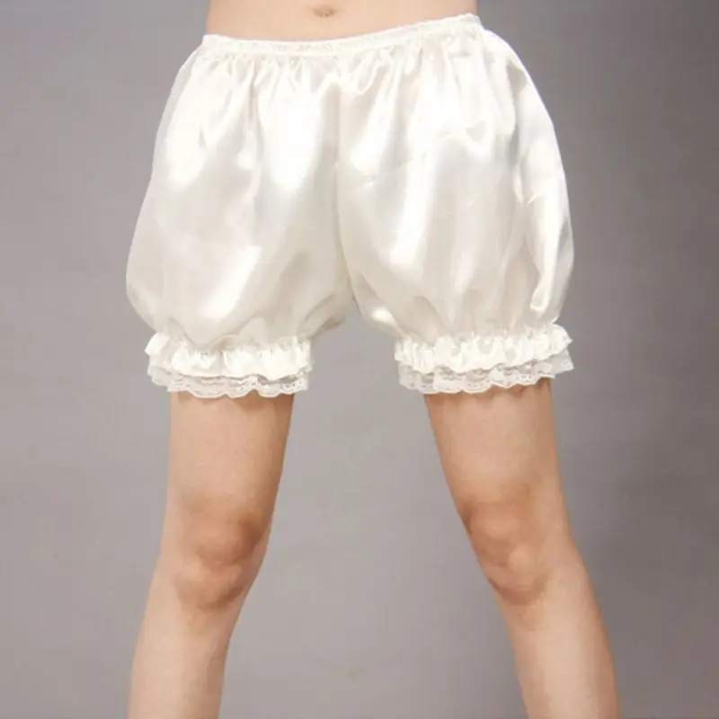 Nylon Bloomer Slip Pants Women Imitation Silk Ruffles Lace Trim