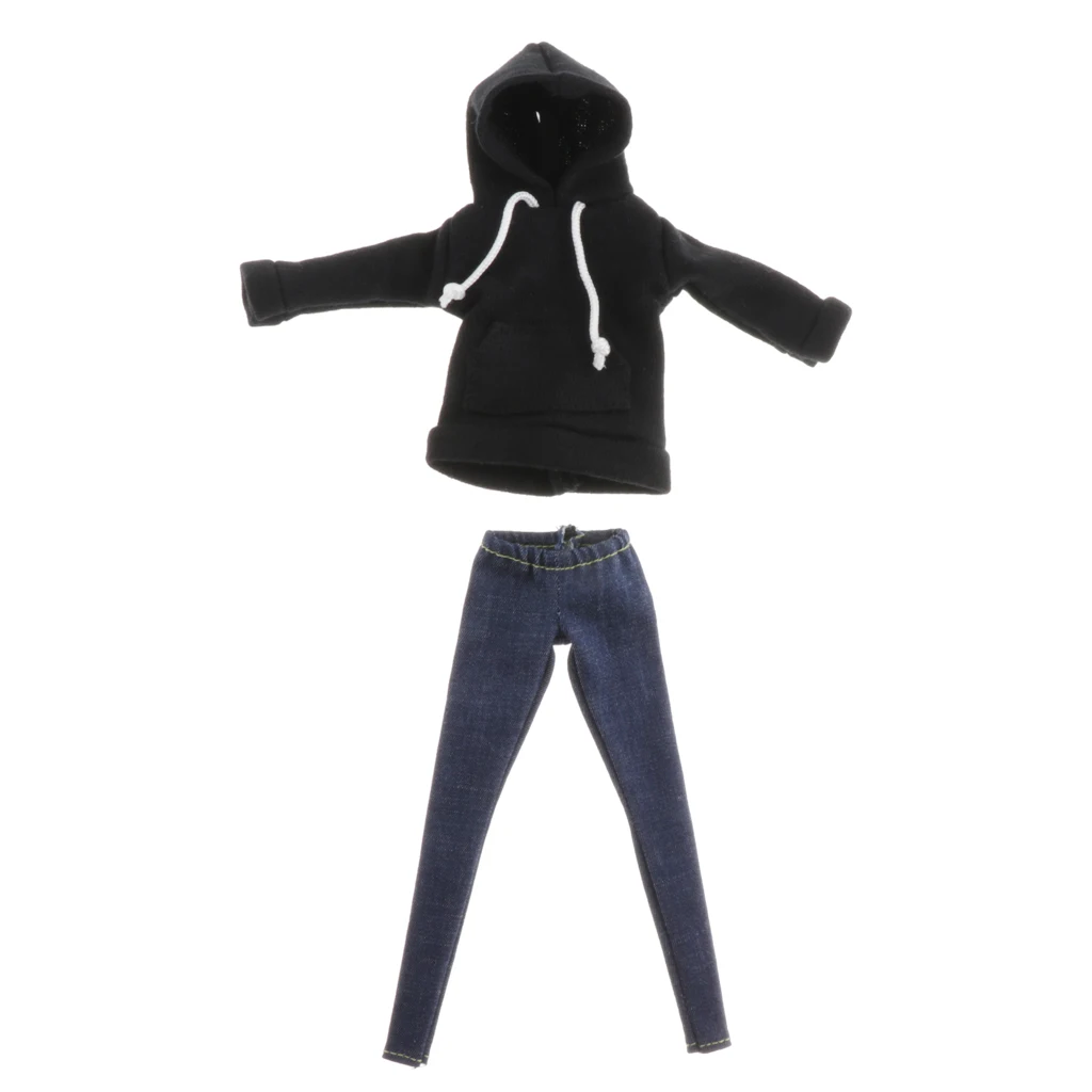1:6 Scale Fashion Long Sleeve Hoodie and Tight Jeans Trousers For Blythe BJD Baby Girl Dolls Dress Up Replacement