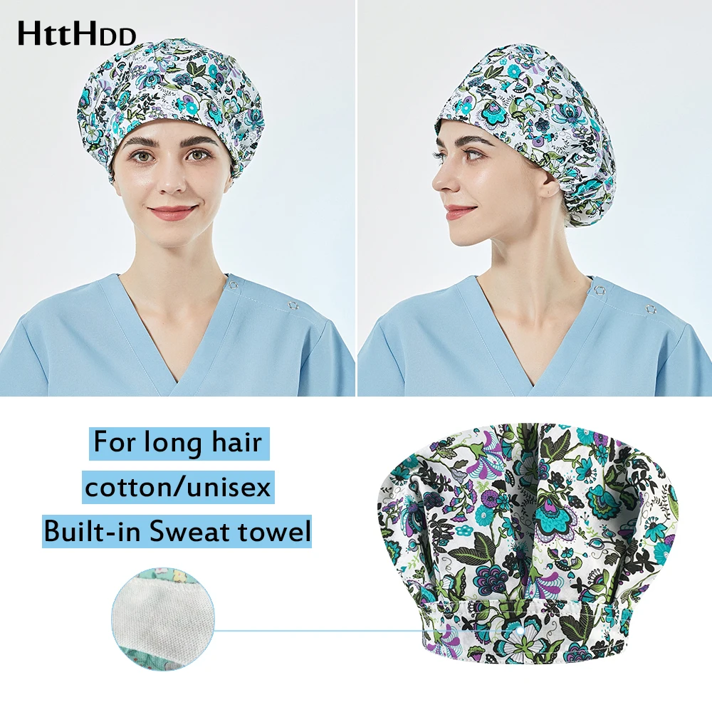 

Multicolor dust-proof scrubs cap women scrubs hat unisex Oral cleaning work hats Beautician working hats print spa work tail hat