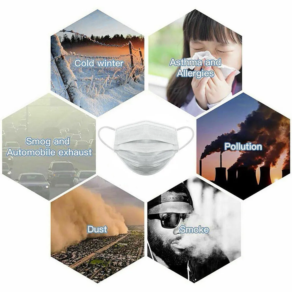 50/100PCS White Unisex Adult Disposable Face Mask 3Ply Ear Loop Breathable Thin Style Mouth Cover Simple Outdoor Cubrebocas