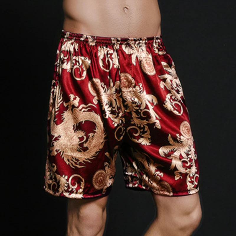 Мужские повседневные удобные шорты с принтом, пижамы, одежда для сна, домашняя одежда, эмуляционные шелковые шорты