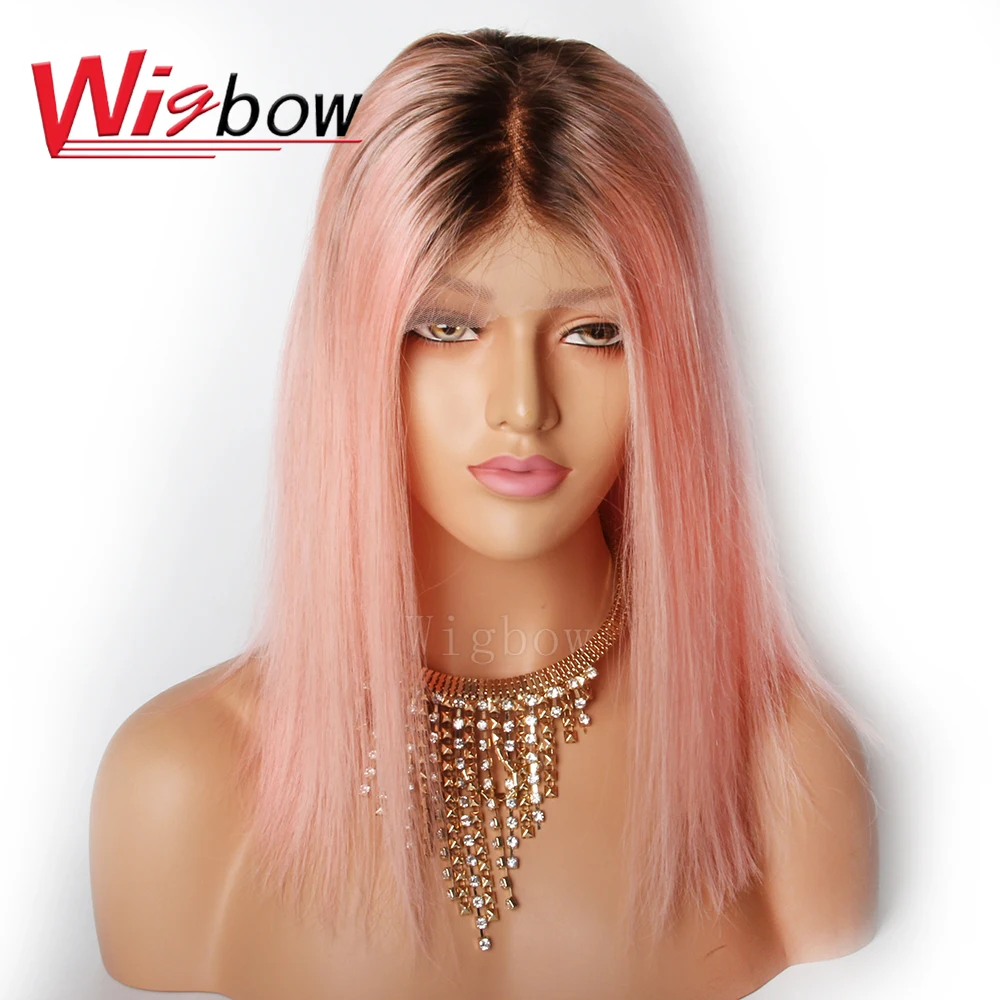 1B Pink Wigbow, оранжевый цвет, парики на кружеве, Омбре, 1B, розовый, оранжевый, синий, 613, серый короткий Боб, парики на кружеве для черных женщин, волосы remy - Цвет: 1B Pink