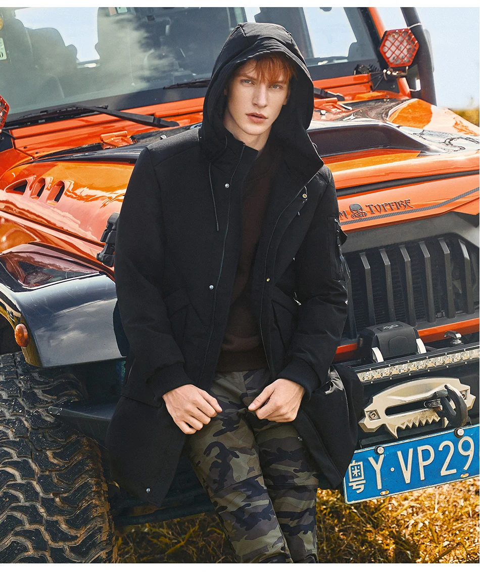 Pioneer Camp новая мужская куртка на утином пуху Зимняя Толстая Длинная черная однотонная куртка на молнии с капюшоном мужская AYR901759