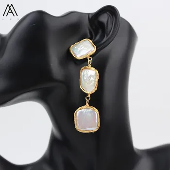 

Europe and America Individual Pearl Earstuds,3pcs Square Wild Big Square Pearl Studs Earring Lady Party Jewelry Gift TSMN-37