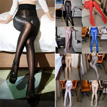

2021 New Sexy Oil Shiny Seamless Tights Stockings for Women Smooth High Waist See Through Elastic Pantyhose Transparent Medias