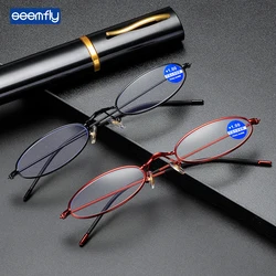 Seemfly Mini Fashion Reading Glasses Resin Lens Super Small Presbyopic Glasses With Aluminum Alloy Case With Degree +1.0 to +4.0