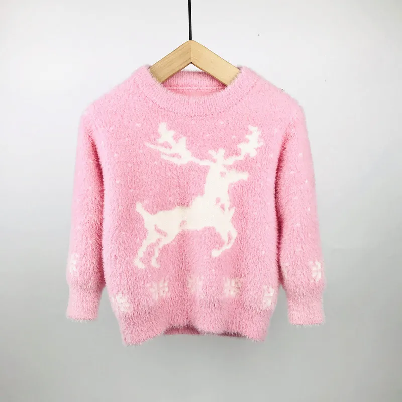 deer fall winter autumn toddler girl sweater warm knitted sweater kids clothing girls top 4 years christmas baby girl cardigan - Цвет: Розовый