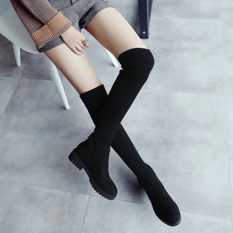 

Women's Black Boots Fashion Simple Socks Boots Thin Leg Boots Large Elastic Light Velvet Inner Fashionable Women Show Thin Trend