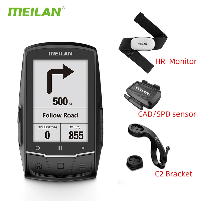 Велокомпьютер Meilan M1 GPS навигация спидометр BLE4.0 подключение к монитору частоты