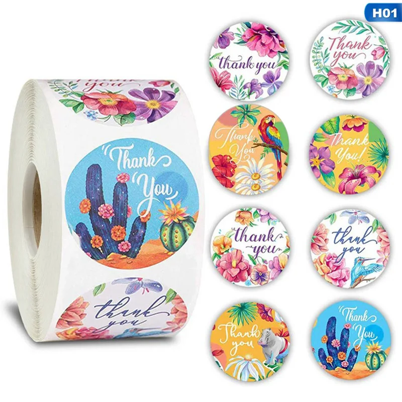 

500pcs/ Roll Decorative Labels Flower Thank You Stickers Handmade Sticker Scrapbooking For Gift Package Envelope Seal Stickers