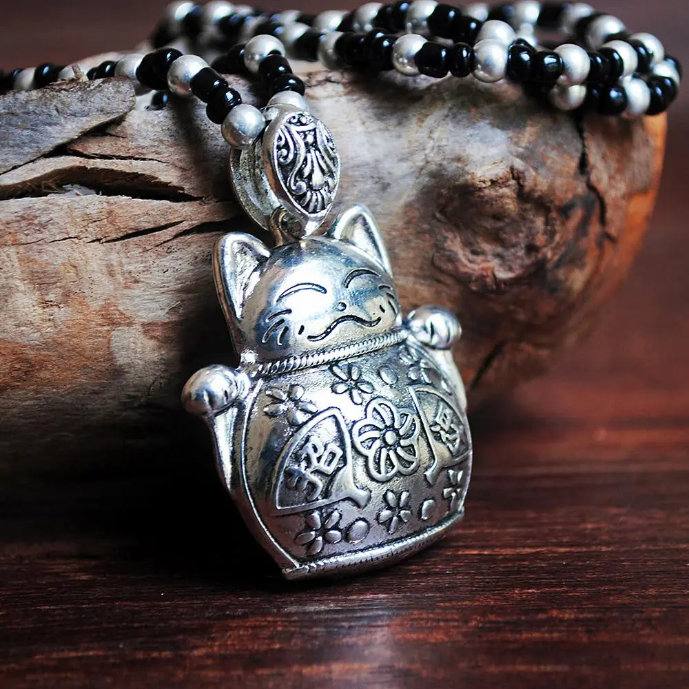 Yumfeel металл с тибетские посеребренные Подвески ожерелье s Рыба цветок кошелек Тыква Ожерелье в виде слона ювелирные изделия - Окраска металла: Lucky Cat