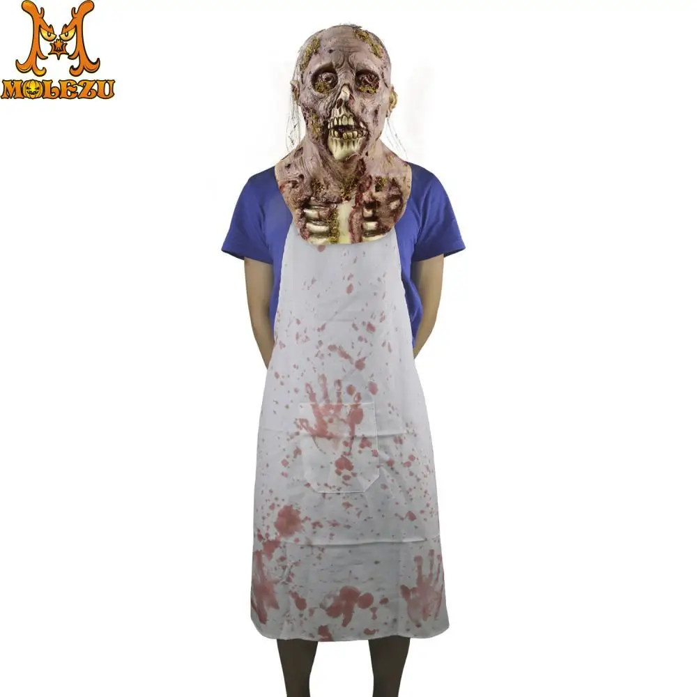 

Molezu Scary Mask and Free Pack of Bloody White Aprons Halloween Costume Horror Mask with Bone Chest Piece