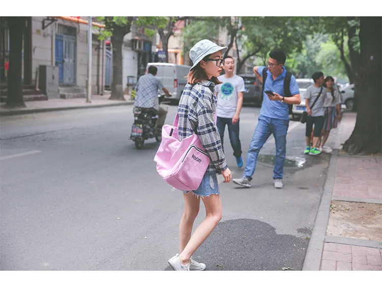Women Canvas Solid Color Backpack Embroidery Fashion Shoulder Bag Japanese Style Large Capacity Letter Luggage Travel Bag