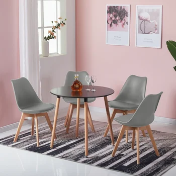 

Dining Room Table Set Round Small Table Kitchen Table Wood PU Padded Upholstery 4 Chairs for Restaurant Dining Room Apartement