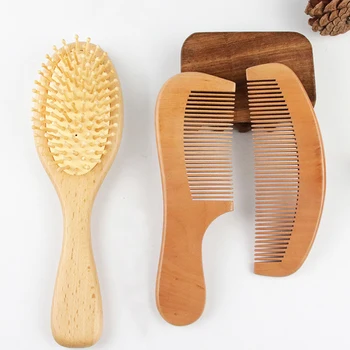 

3pcs/set Air Paddle Detangling Anti Static Home Massage Scalp Beard Comb Natural Wood Hair Brush Salon Styling Tool Professional
