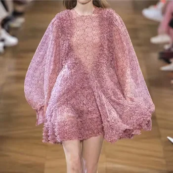 

HAMALIEL New Runway Designer Autumn Lantern Sleeve Party Dress Fashion Women Floral Print Ruffles Chiffon Ball Gown Mini Dress