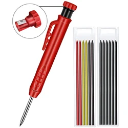 Crayon de charpentier solide avec fils de recharge et taille crayon intégré pour trous profonds, marqueur mécanique, outils de travail du bois 