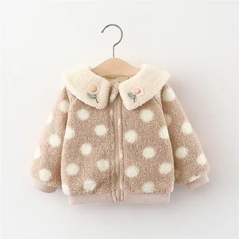 

Winter Baby Coats Long Sleeve Flower Lapel Collar Polka Dot Thick Fleece Infant Girls Outerwear Kids Jackets Casaco