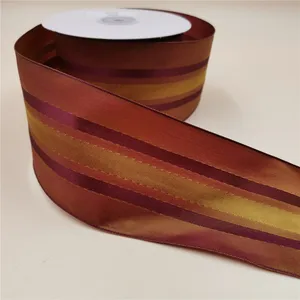 63MM X 25 Yards Wired Edge Colorful Taffeta Striped  Ribbon  for Christmas Birthday Decoration Gift Wrapping 2-1/2"