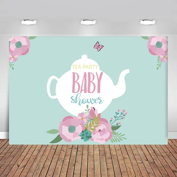 

Newborn Carton Flower Green Teapot Backgrounds for Photo Studio Photography Backdrops Baby Shower Backdrop Birthday Backdrop