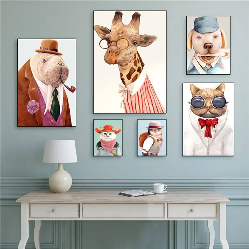 

Wall Posters Cartoon Animals Cat, Dog,Giraffe Canvas Prints for Kids Room Nursery Canvas paintings Modular Cute Animal Pictures