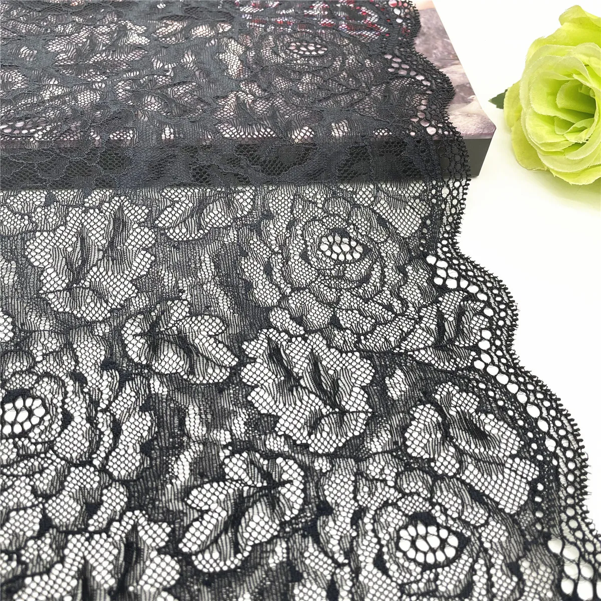 3y/Lot Width 8 7/8 in 22.5cm Black Elastic Stretch Lace Trim 2