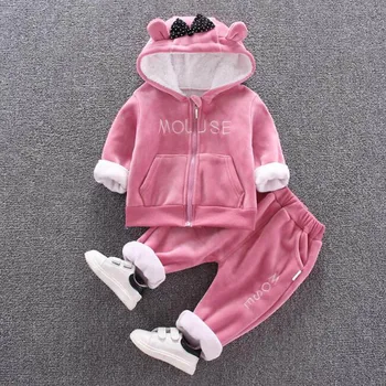 

Winter Casual Velvet Children Clothing Sets Fleece Warm kids Girls Tracksuits Sport Suits Hooded Baby Girls Clothes